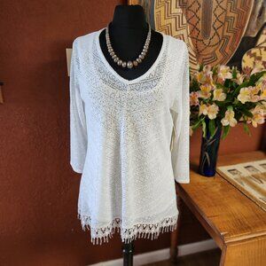 Reba White lace Top with sparkle embellishments Size XL New with Tags NWT
